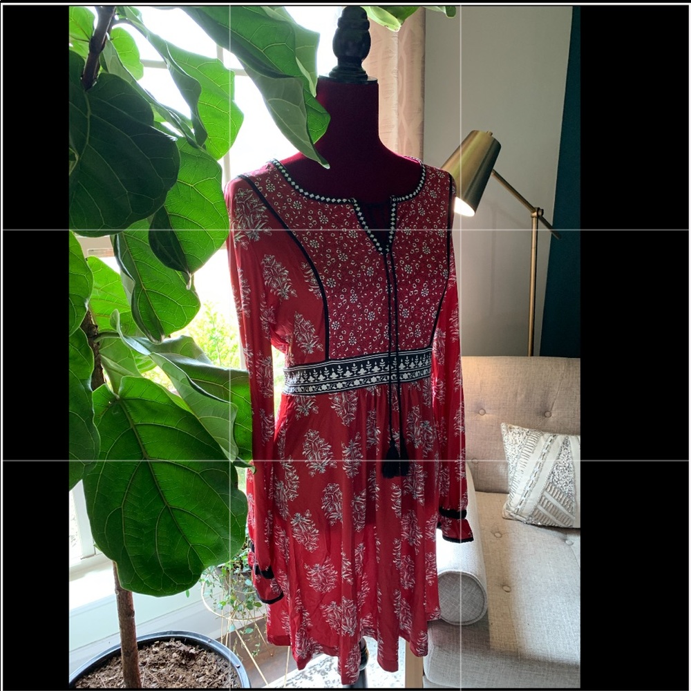 Red Floral Boho Mini Dress
